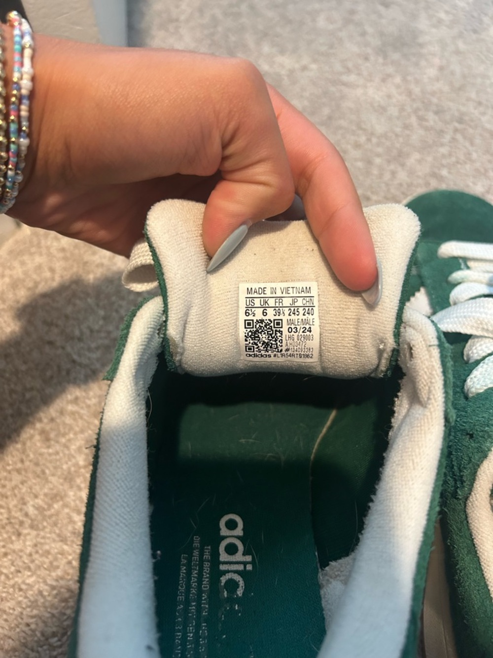 Adidas Green Suede Court Sneakers with White Stripes - Picture 5 of 6